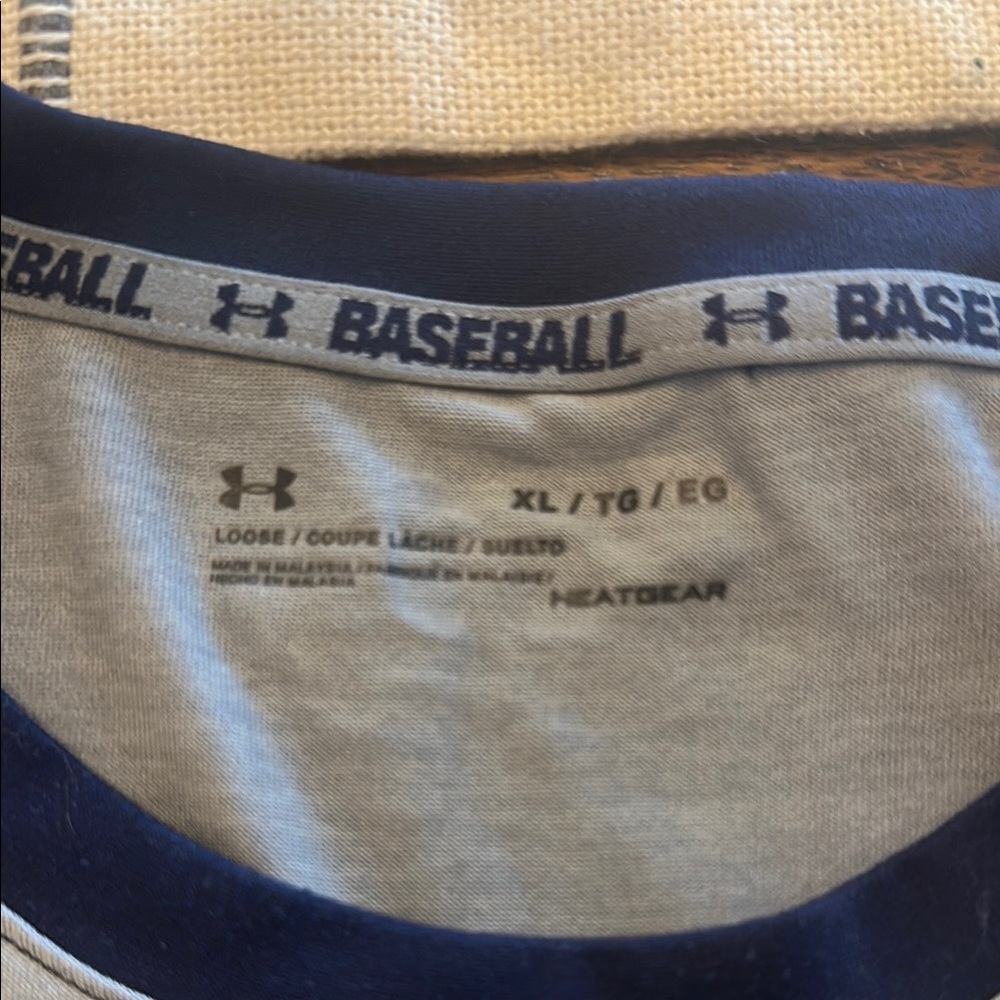 Under Armour Navy and Gray Baseball Tee - Picture 2 of 2